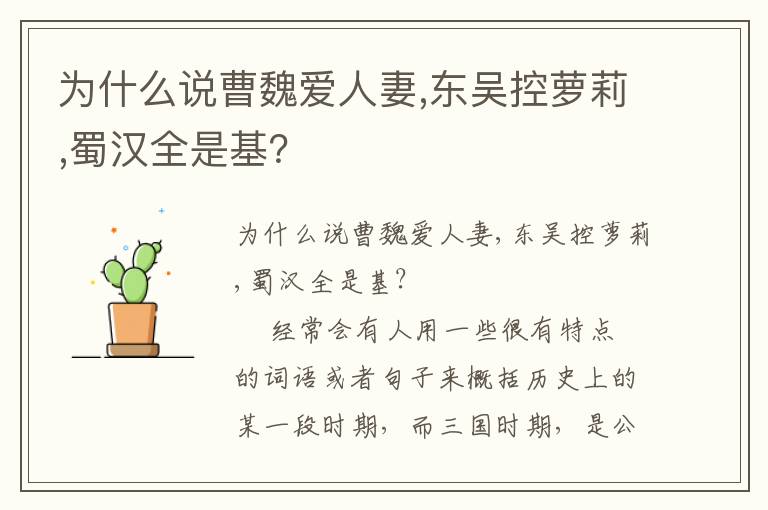 為什么說曹魏愛人妻,東吳控蘿莉,蜀漢全是基？