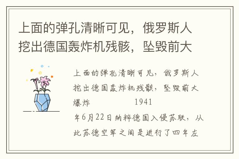 上面的彈孔清晰可見，俄羅斯人挖出德國轟炸機(jī)殘骸，墜毀前大爆炸