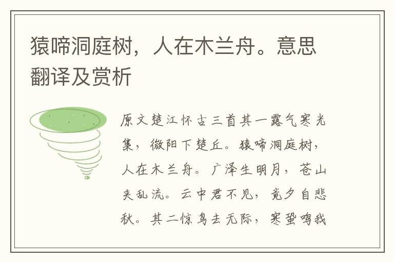 猿啼洞庭樹，人在木蘭舟。意思翻譯及賞析