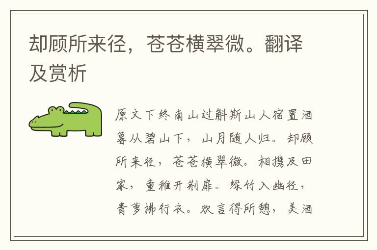 卻顧所來徑，蒼蒼橫翠微。翻譯及賞析