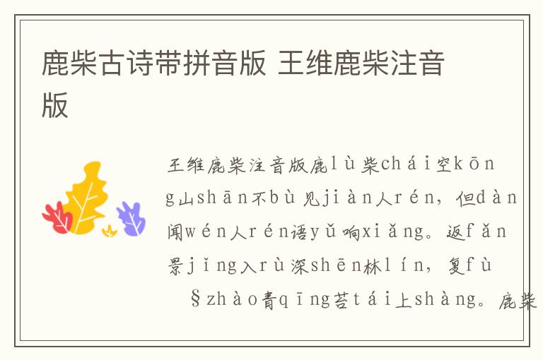 鹿柴古詩帶拼音版 王維鹿柴注音版