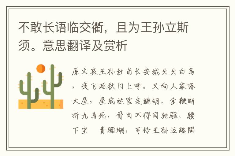 不敢長語臨交衢，且為王孫立斯須。意思翻譯及賞析