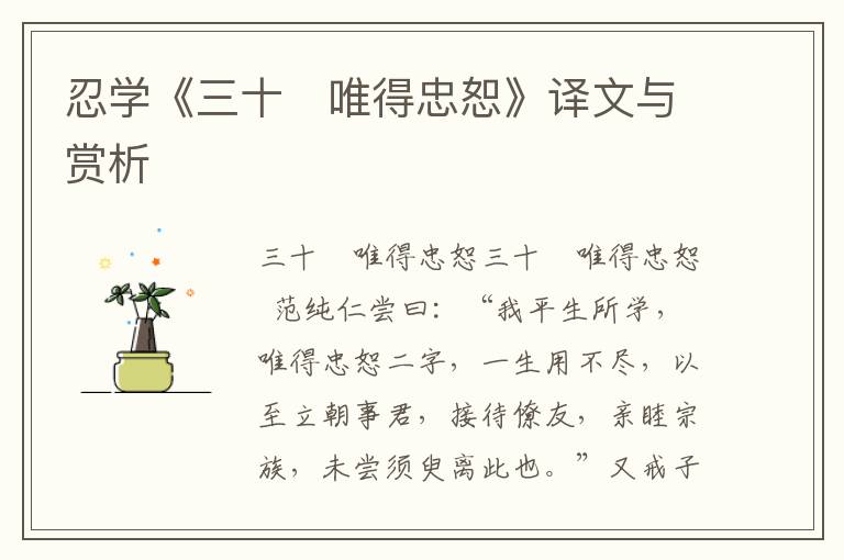 忍學《三十　唯得忠恕》譯文與賞析