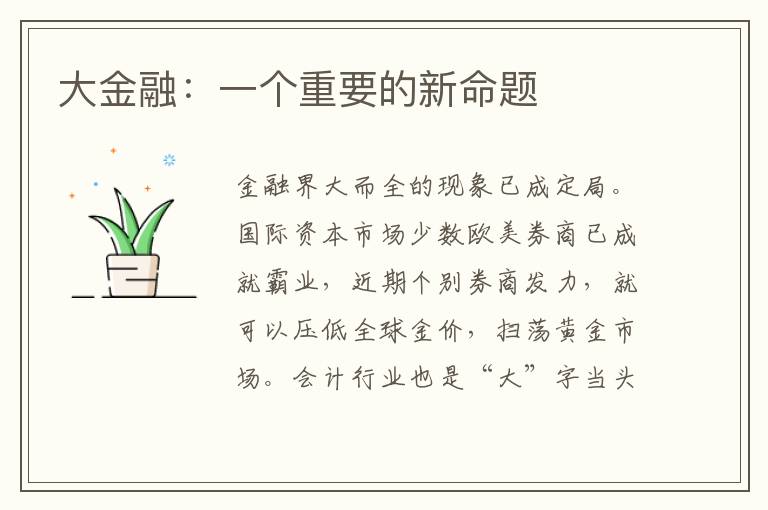 大金融：一個重要的新命題