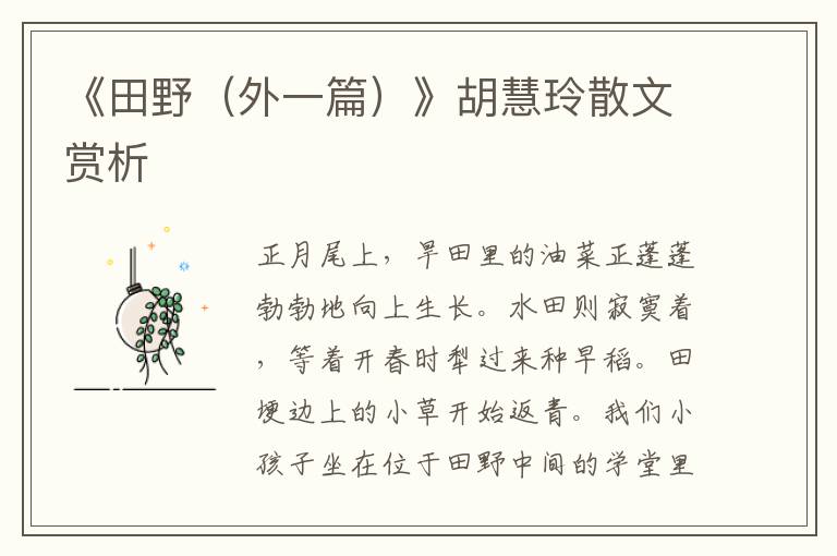 《田野（外一篇）》胡慧玲散文賞析