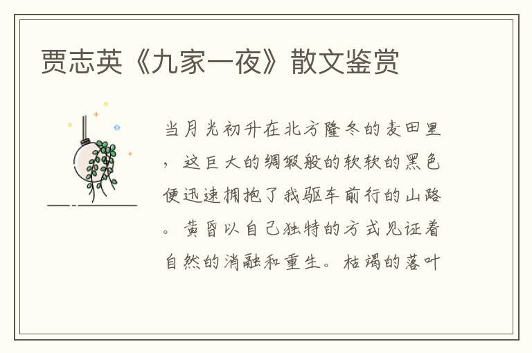 賈志英《九家一夜》散文鑒賞