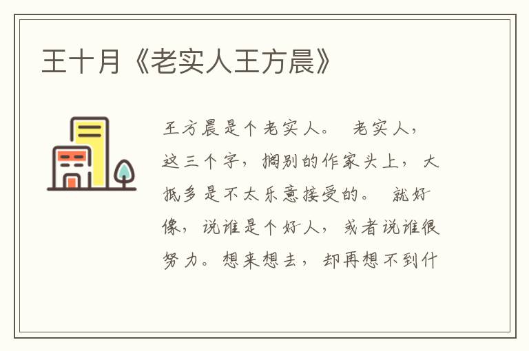 王十月《老實人王方晨》