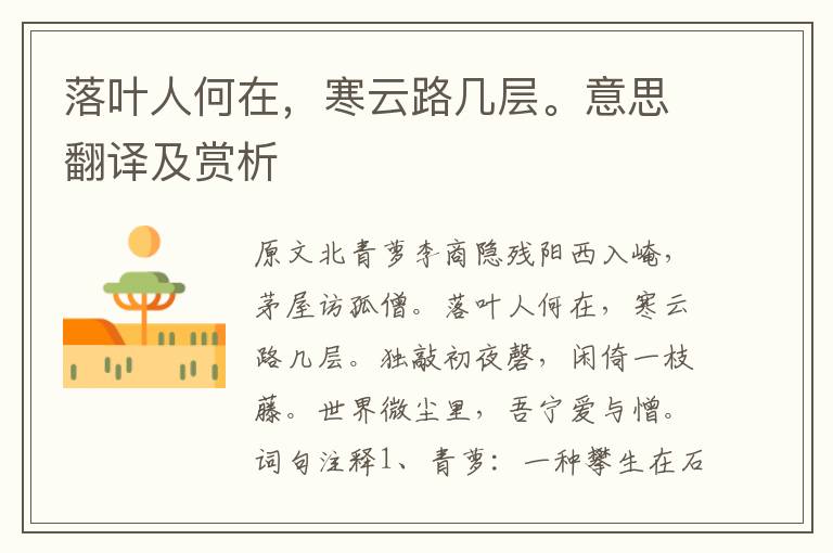 落葉人何在，寒云路幾層。意思翻譯及賞析
