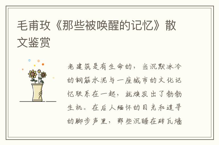 毛甫玫《那些被喚醒的記憶》散文鑒賞