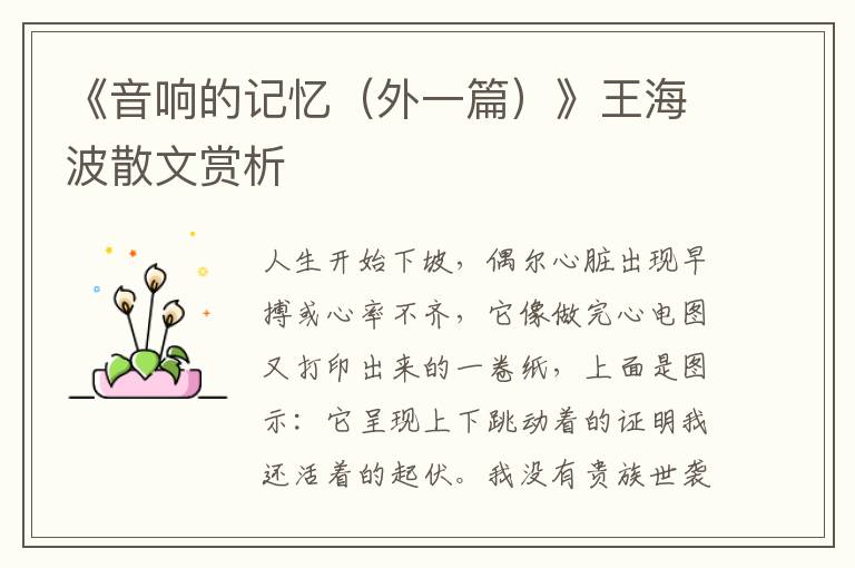 《音響的記憶（外一篇）》王海波散文賞析