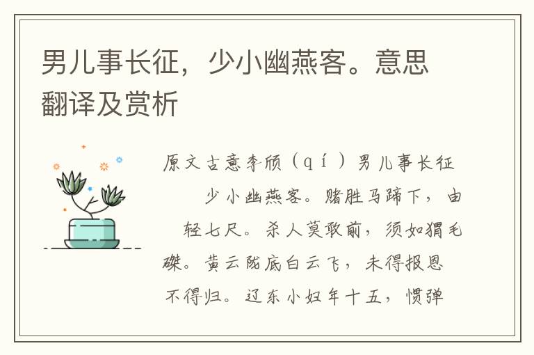 男兒事長征，少小幽燕客。意思翻譯及賞析
