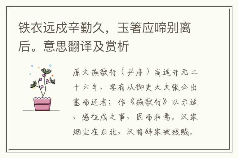 鐵衣遠戍辛勤久，玉箸應啼別離后。意思翻譯及賞析