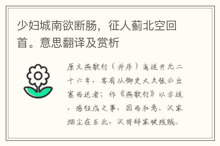 少婦城南欲斷腸，征人薊北空回首。意思翻譯及賞析