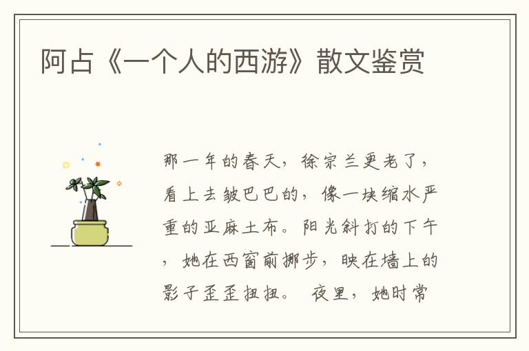 阿占《一個人的西游》散文鑒賞