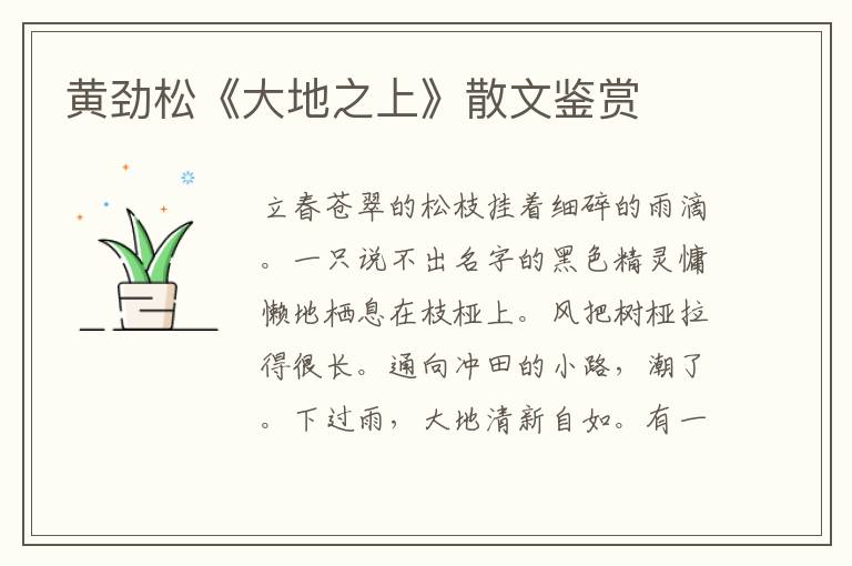 黃勁松《大地之上》散文鑒賞