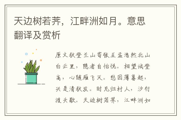 天邊樹若薺，江畔洲如月。意思翻譯及賞析
