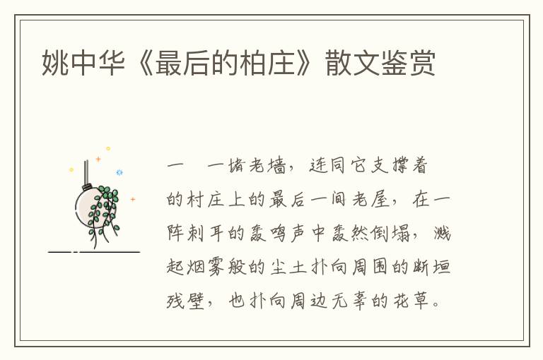 姚中華《最后的柏莊》散文鑒賞