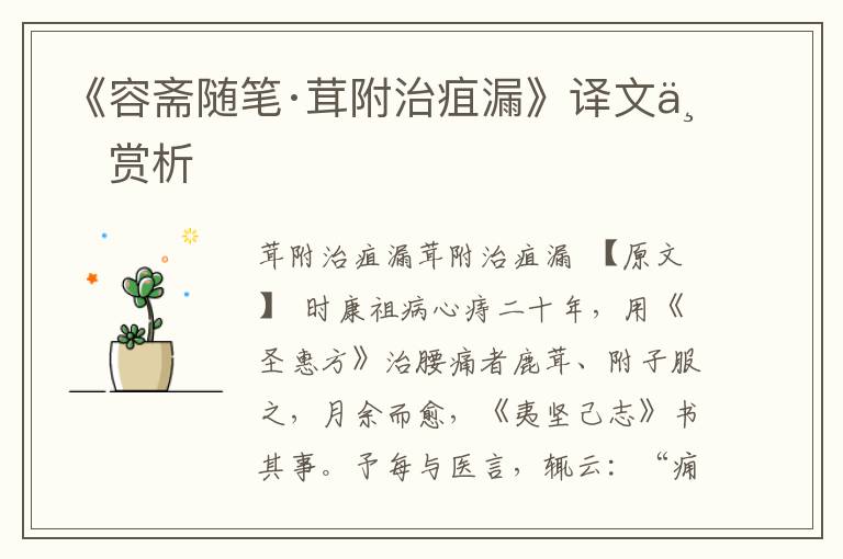 《容齋隨筆·茸附治疽漏》譯文與賞析