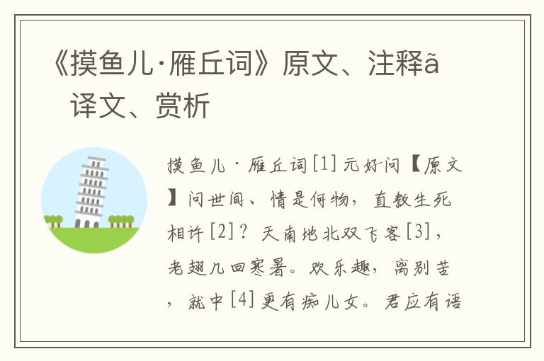 《摸魚兒·雁丘詞》原文、注釋、譯文、賞析