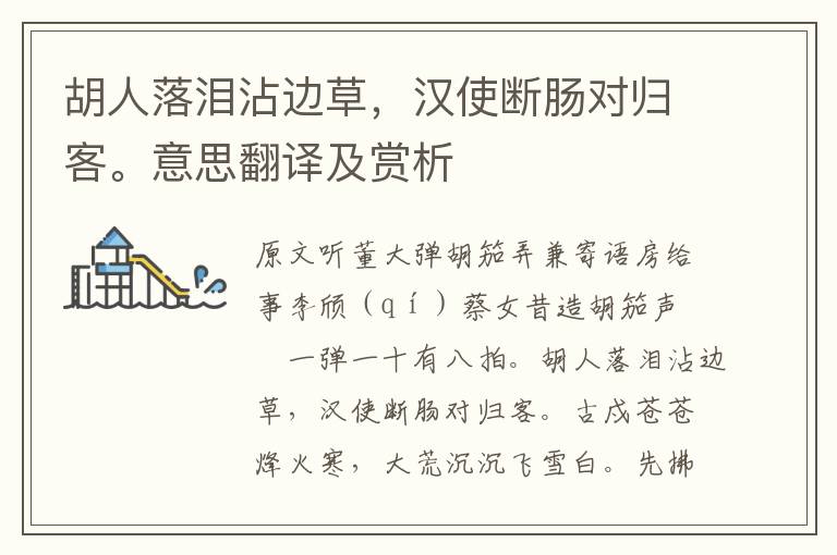 胡人落淚沾邊草，漢使斷腸對(duì)歸客。意思翻譯及賞析