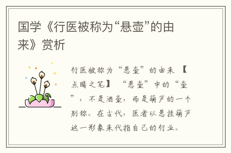 國學《行醫被稱為“懸壺”的由來》賞析