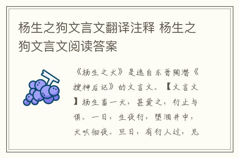 楊生之狗文言文翻譯注釋 楊生之狗文言文閱讀答案