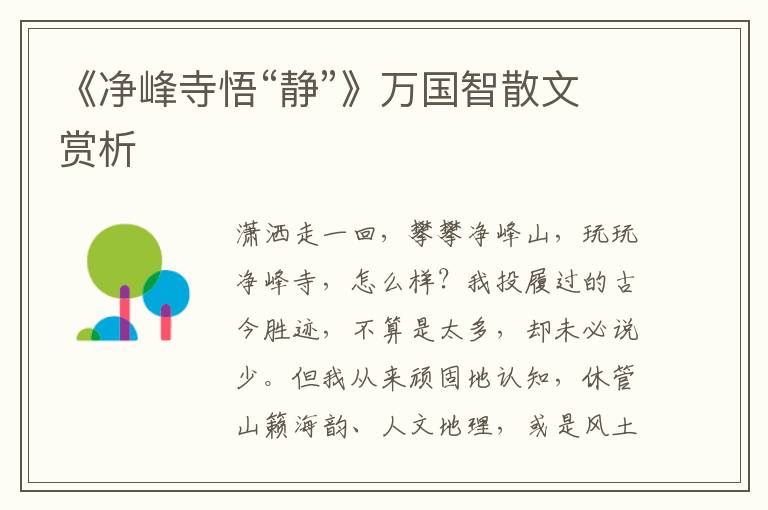 《凈峰寺悟“靜”》萬國智散文賞析