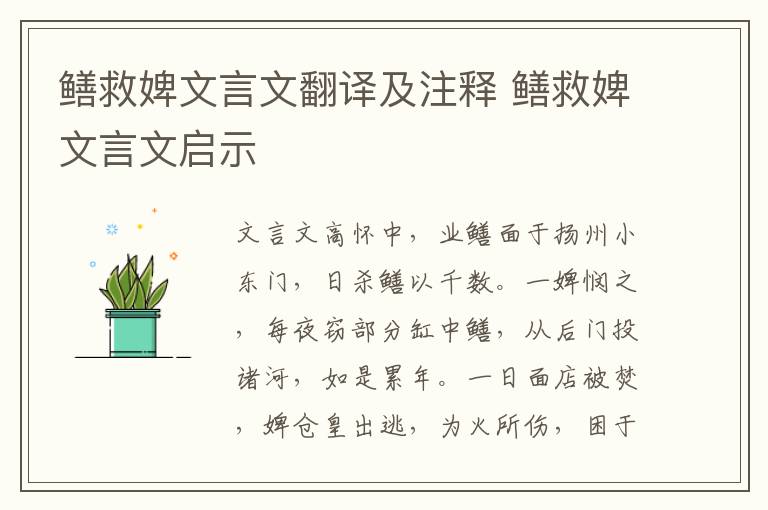 鱔救婢文言文翻譯及注釋 鱔救婢文言文啟示