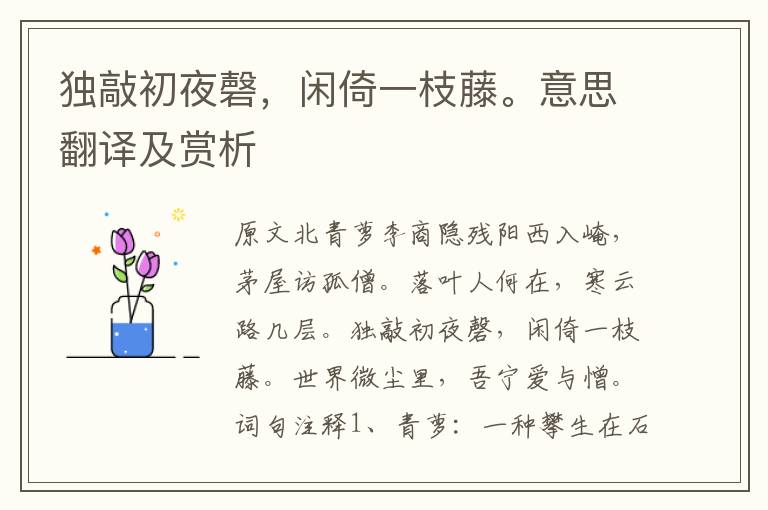 獨敲初夜磬，閑倚一枝藤。意思翻譯及賞析