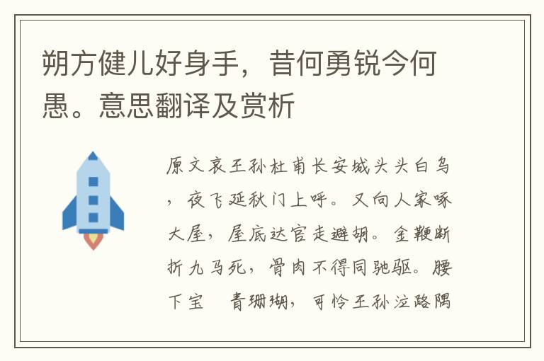 朔方健兒好身手，昔何勇銳今何愚。意思翻譯及賞析