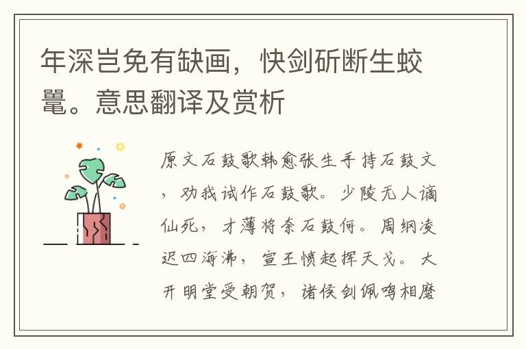 年深豈免有缺畫，快劍斫斷生蛟鼉。意思翻譯及賞析