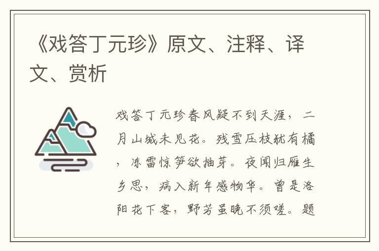 《戲答丁元珍》原文、注釋、譯文、賞析