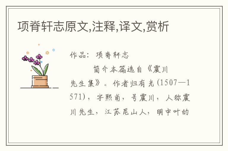 項脊軒志原文,注釋,譯文,賞析