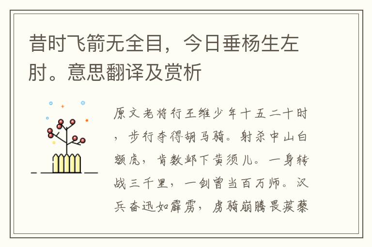 昔時飛箭無全目，今日垂楊生左肘。意思翻譯及賞析