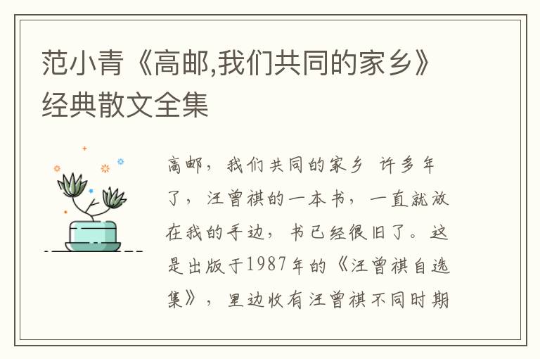 范小青《高郵,我們共同的家鄉》經典散文全集