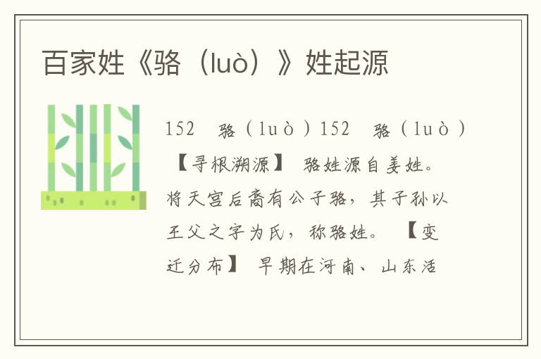 百家姓《駱（luò）》姓起源