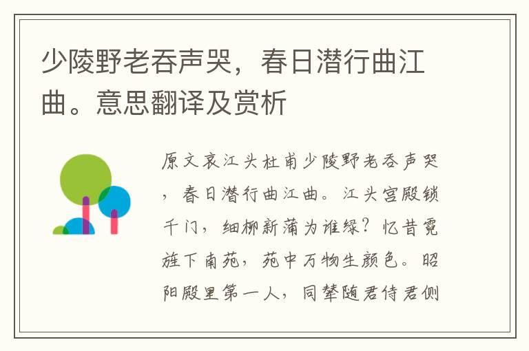 少陵野老吞聲哭，春日潛行曲江曲。意思翻譯及賞析
